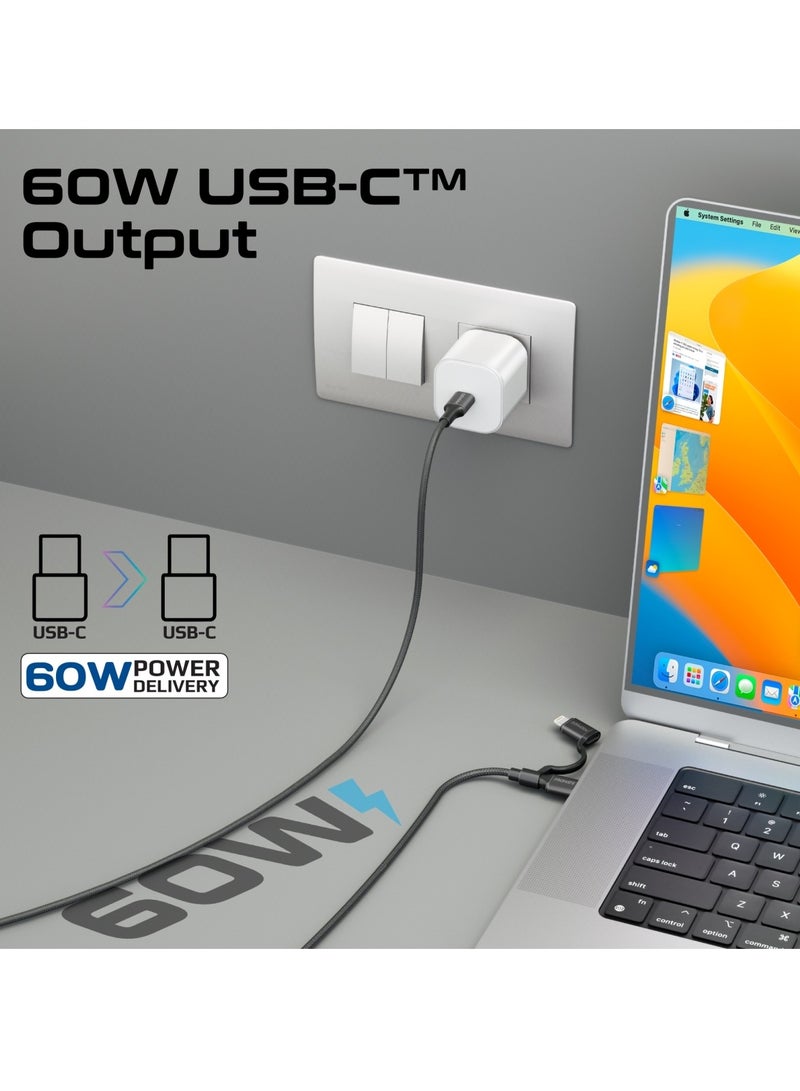 PROMATE - 3-in-1 MFI Lightning And USB-C Cable With Interchangeable Connectors,60W USB-C Output,27W Lightning Output, 480Mbps Data Transfer, Sync & Charge, Tangle-Free Nylon Braided, PowerLink-CCi Black - Image 1