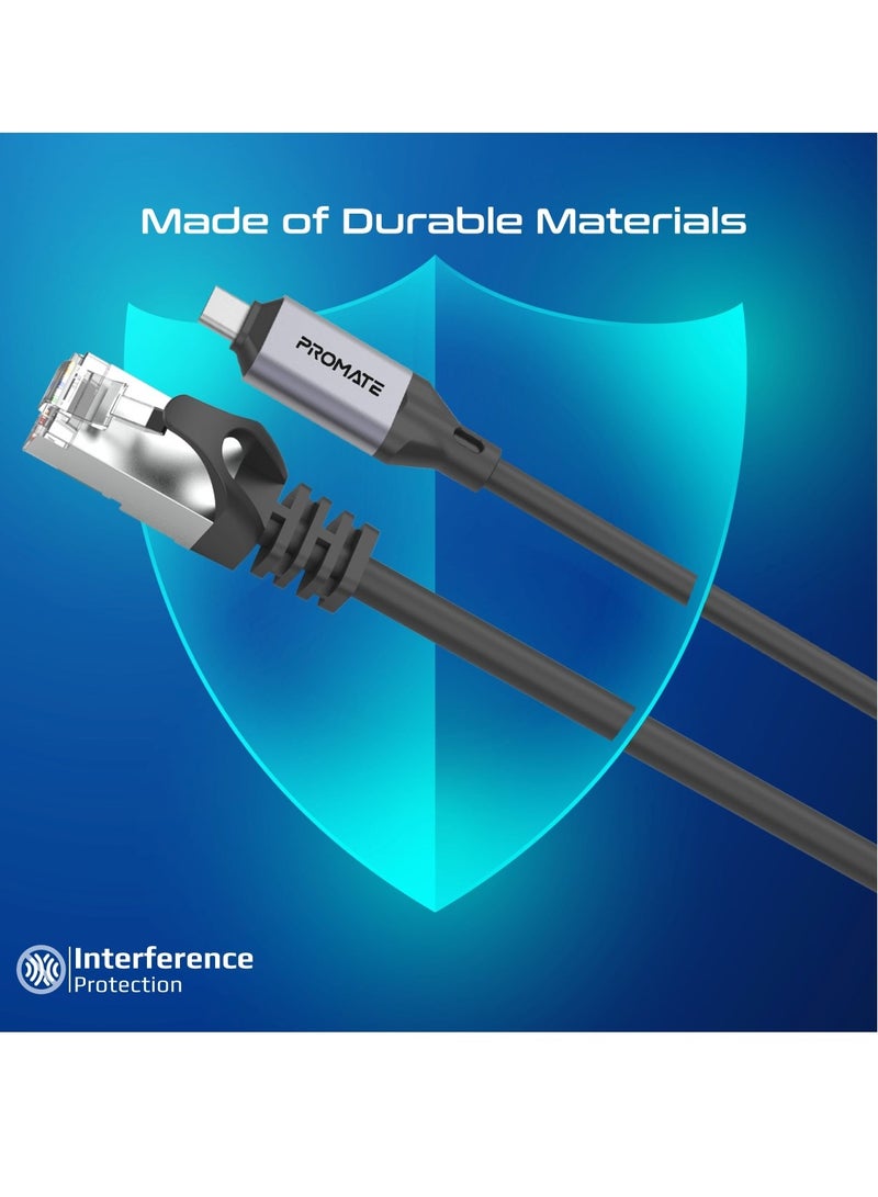 بروميت - كابل محول إيثرنت فائق السرعة إلى USB-C مع مدخل RJ45 بسرعة 1000 ميجابت في الثانية، وكابل خالٍ من التشابك بطول 5 أمتار، ومخرج USB-C 3.2 سلس للإنترنت عالي السرعة، واتصال لأجهزة الكمبيوتر المحمولة والأجهزة اللوحية، CLink-RJ45 - Image 1