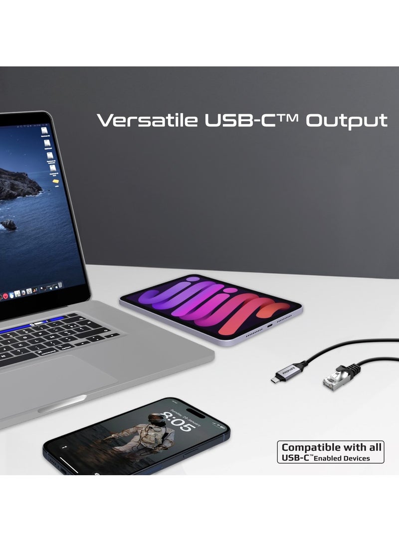 بروميت - كابل محول إيثرنت فائق السرعة إلى USB-C مع مدخل RJ45 بسرعة 1000 ميجابت في الثانية، وكابل خالٍ من التشابك بطول 5 أمتار، ومخرج USB-C 3.2 سلس للإنترنت عالي السرعة، واتصال لأجهزة الكمبيوتر المحمولة والأجهزة اللوحية، CLink-RJ45 - Image 1