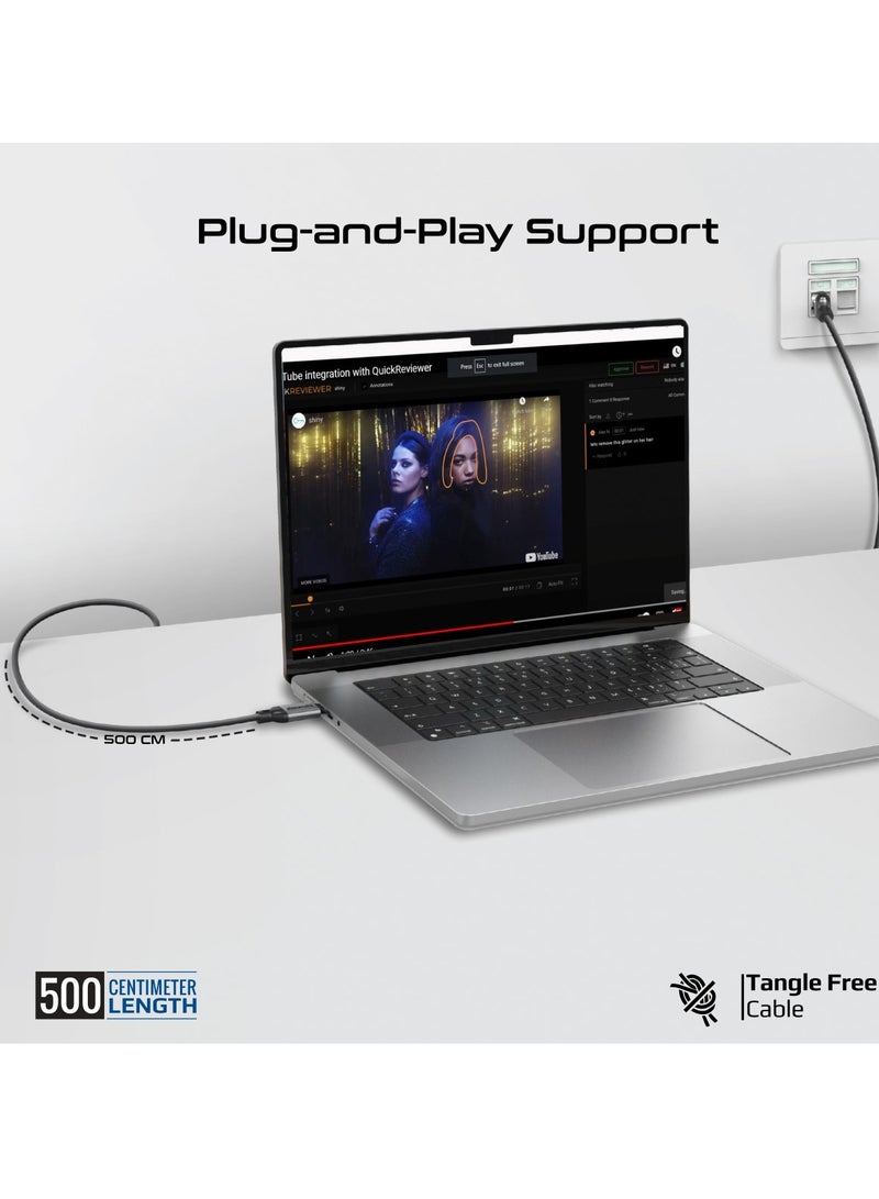 بروميت - كابل محول إيثرنت فائق السرعة إلى USB-C مع مدخل RJ45 بسرعة 1000 ميجابت في الثانية، وكابل خالٍ من التشابك بطول 5 أمتار، ومخرج USB-C 3.2 سلس للإنترنت عالي السرعة، واتصال لأجهزة الكمبيوتر المحمولة والأجهزة اللوحية، CLink-RJ45 - Image 1