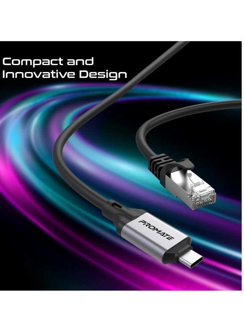 بروميت - كابل محول إيثرنت فائق السرعة إلى USB-C مع مدخل RJ45 بسرعة 1000 ميجابت في الثانية، وكابل خالٍ من التشابك بطول 5 أمتار، ومخرج USB-C 3.2 سلس للإنترنت عالي السرعة، واتصال لأجهزة الكمبيوتر المحمولة والأجهزة اللوحية، CLink-RJ45 - Image 1