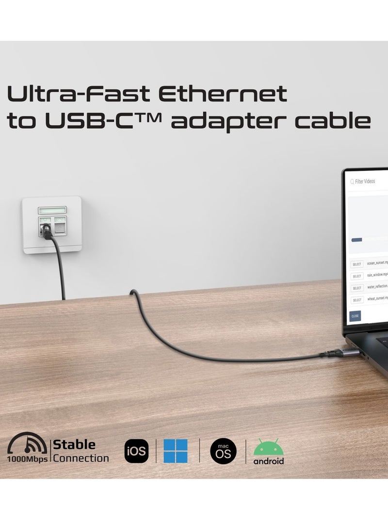 بروميت - كابل محول إيثرنت فائق السرعة إلى USB-C مع مدخل RJ45 بسرعة 1000 ميجابت في الثانية، وكابل خالٍ من التشابك بطول 5 أمتار، ومخرج USB-C 3.2 سلس للإنترنت عالي السرعة، واتصال لأجهزة الكمبيوتر المحمولة والأجهزة اللوحية، CLink-RJ45 - Image 1