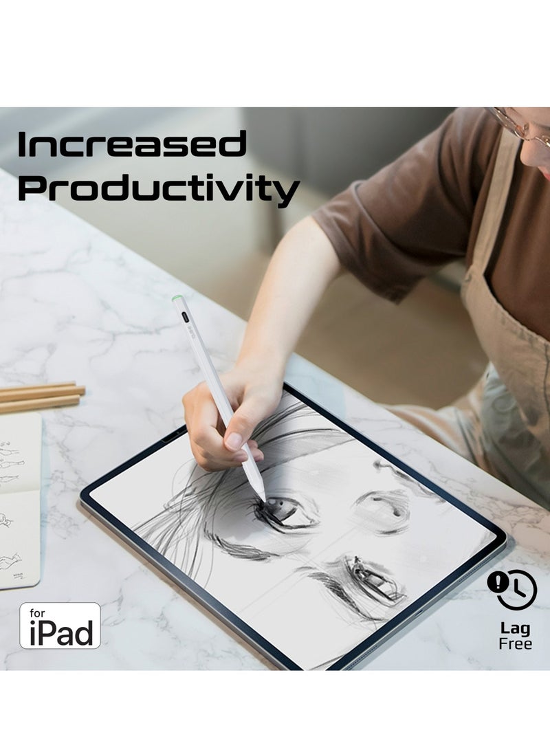 PROMATE - Bluetooth Stylus Pencil For iPad With Multifunctional Button,12-hour Battery Life, Palm Rejection, Tilt Recognition, Magnetic Charging, USB-C Port, 1-Year Standby Time,Replaceable Nib, Quill-3 White - Image 1
