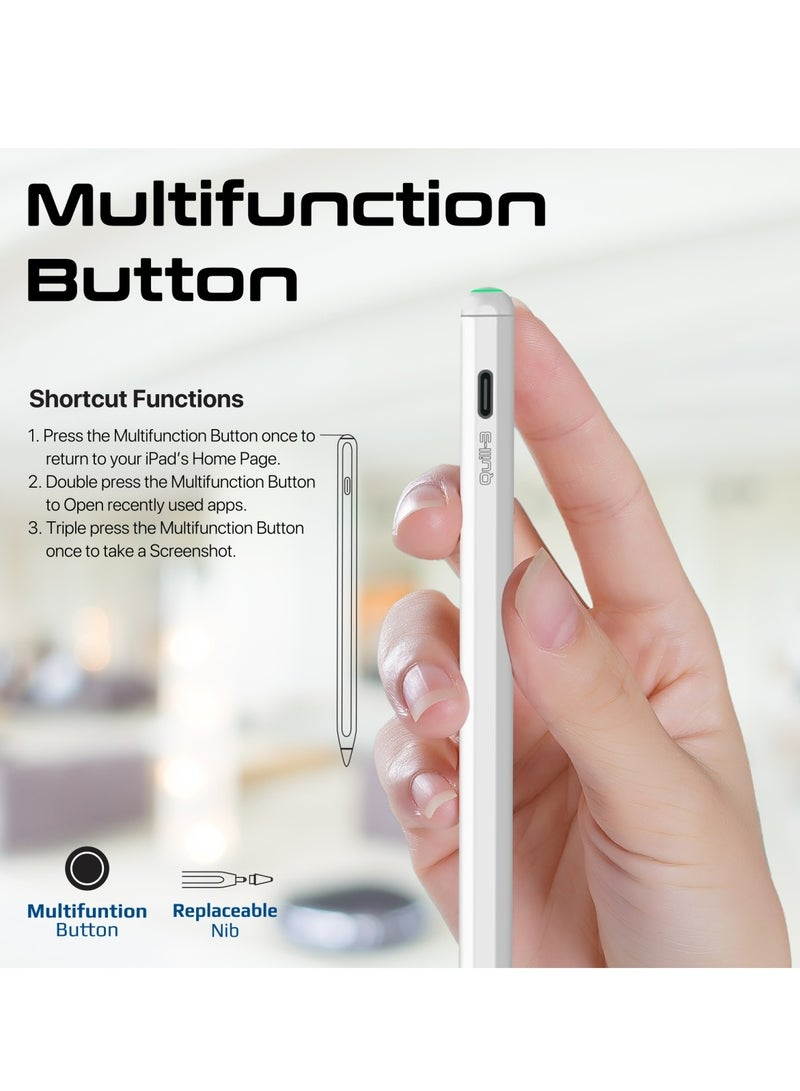 PROMATE - Bluetooth Stylus Pencil For iPad With Multifunctional Button,12-hour Battery Life, Palm Rejection, Tilt Recognition, Magnetic Charging, USB-C Port, 1-Year Standby Time,Replaceable Nib, Quill-3 White - Image 1
