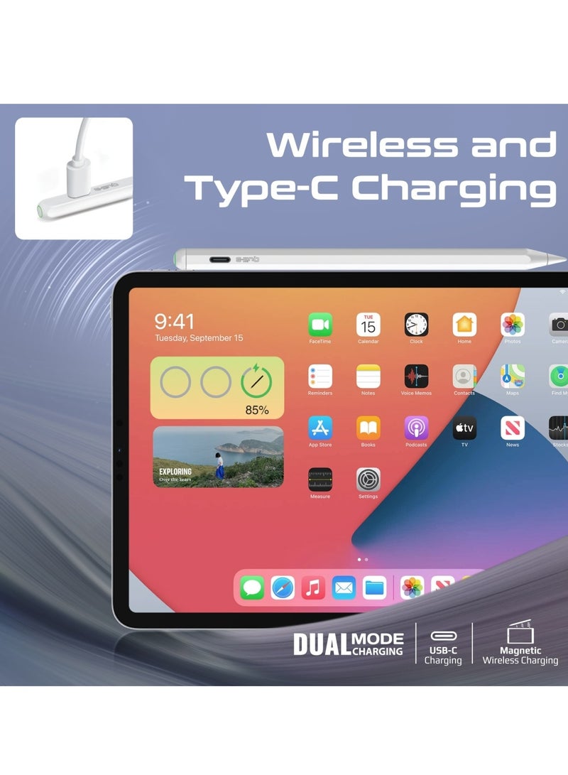 PROMATE - Bluetooth Stylus Pencil For iPad With Multifunctional Button,12-hour Battery Life, Palm Rejection, Tilt Recognition, Magnetic Charging, USB-C Port, 1-Year Standby Time,Replaceable Nib, Quill-3 White - Image 1