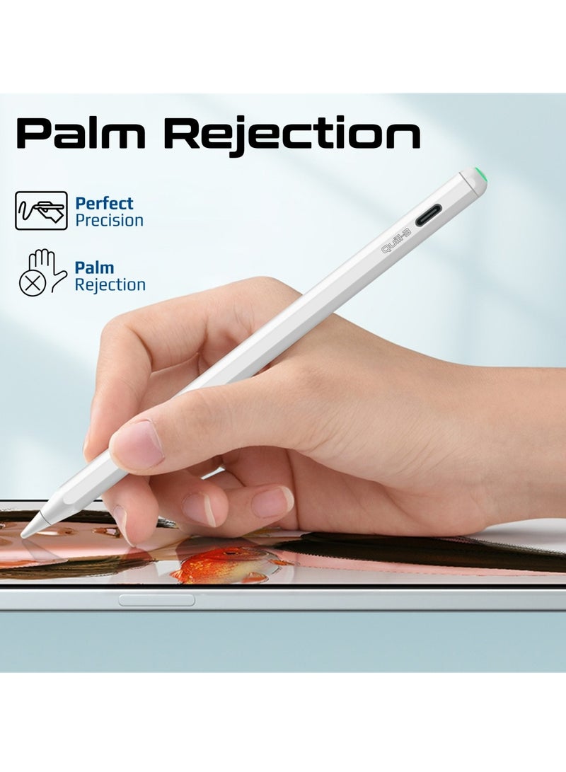 PROMATE - Bluetooth Stylus Pencil For iPad With Multifunctional Button,12-hour Battery Life, Palm Rejection, Tilt Recognition, Magnetic Charging, USB-C Port, 1-Year Standby Time,Replaceable Nib, Quill-3 White - Image 1