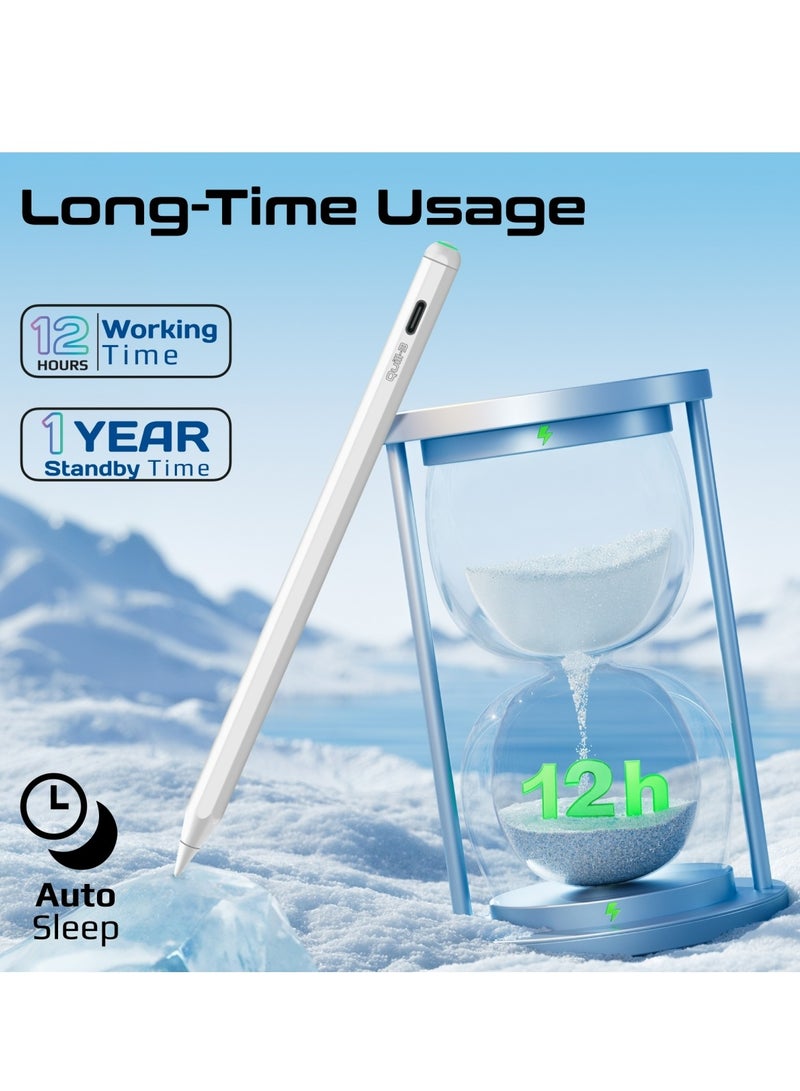 PROMATE - Bluetooth Stylus Pencil For iPad With Multifunctional Button,12-hour Battery Life, Palm Rejection, Tilt Recognition, Magnetic Charging, USB-C Port, 1-Year Standby Time,Replaceable Nib, Quill-3 White - Image 1