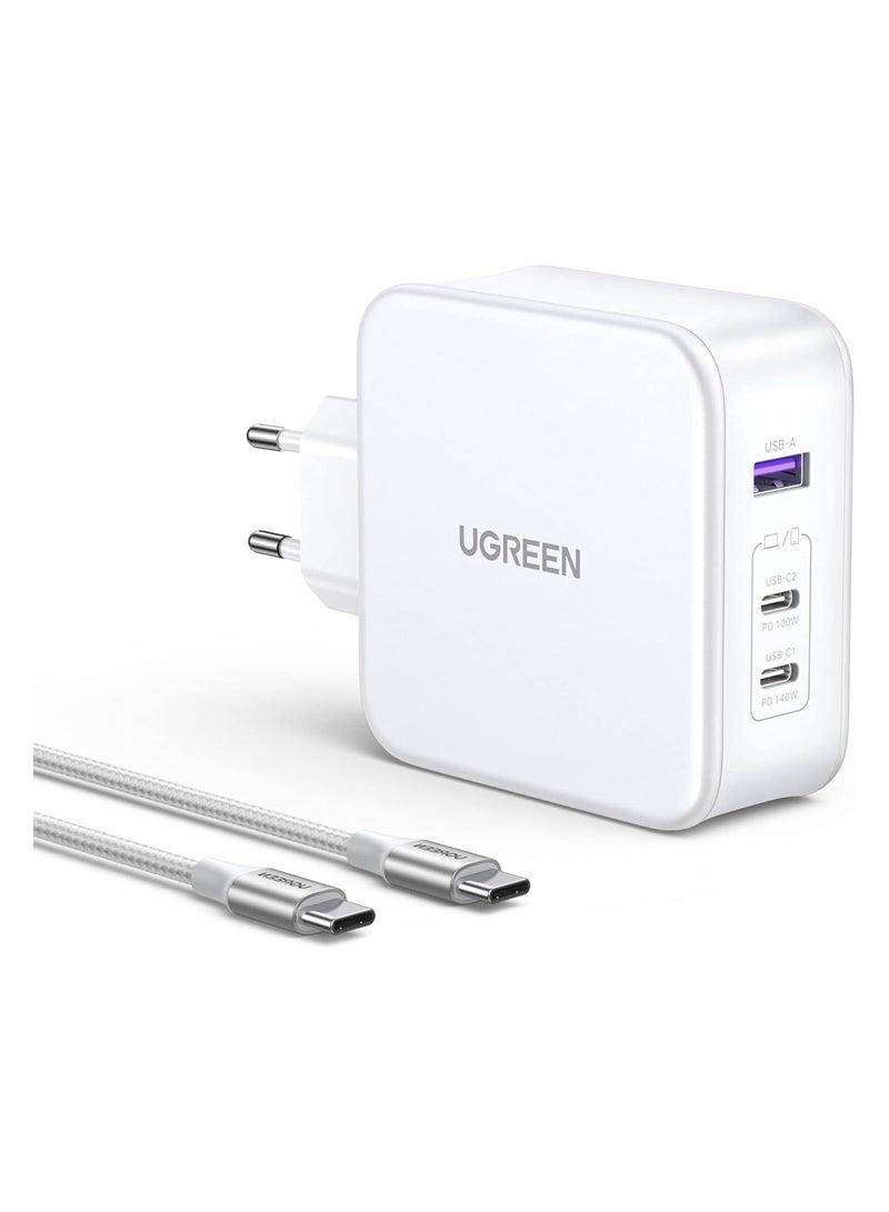 Ugreen 1 USB-A and 2 USB-C, 140W GaN Tech Fast Charger with C to C Cable 1.5M - white  - Image 1