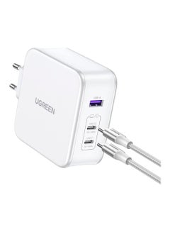 Ugreen 1 USB-A and 2 USB-C, 140W GaN Tech Fast Charger with C to C Cable 1.5M - white  - Image 3