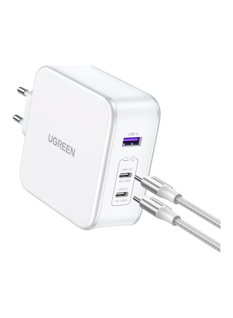 Ugreen 1 USB-A and 2 USB-C, 140W GaN Tech Fast Charger with C to C Cable 1.5M - white  - Image 3