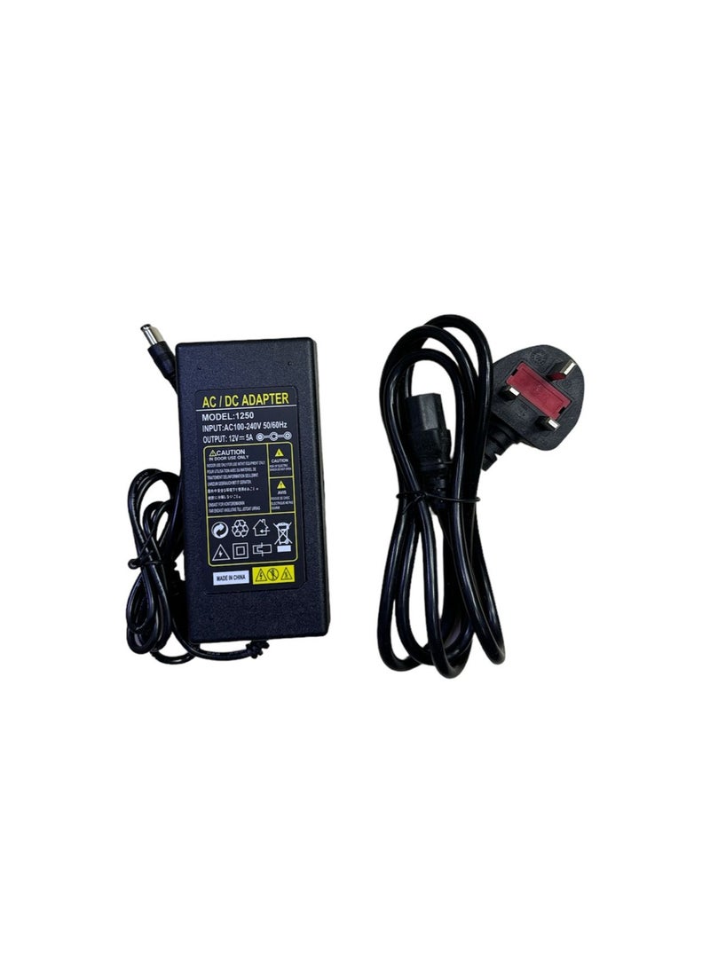 HCE - Transformer 12V 5A 60W Power Supply AC/DC For LED Strip Power Adapter Supply Driver With IEC Connector Power Cord Black - Image 1