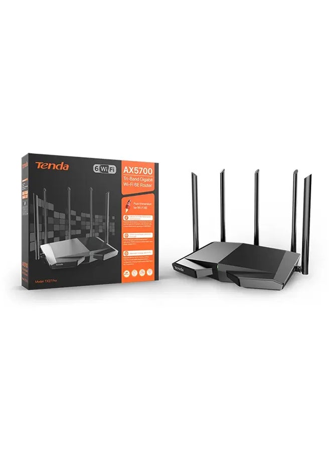 Tenda TX27 Pro AX5700 Tri-Band Gigabit Wi-Fi 6E Router, Ultra-wide Coverage with Wi-Fi+, supports 160Mhz ultra-large bandwidth, Broadcom 1.7GHz Quad-core CPU, TX27 Pro Black  - Image 4