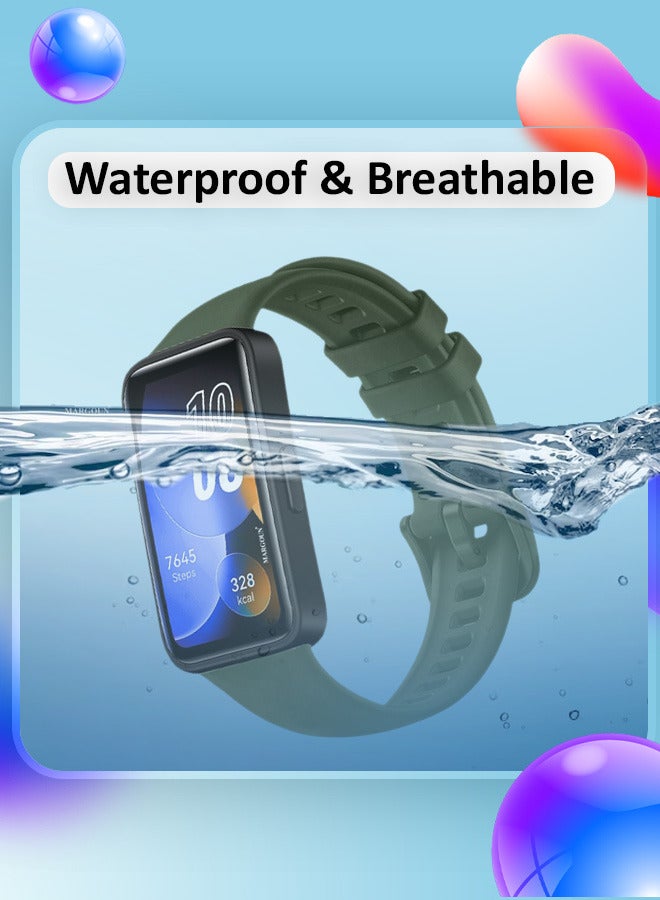 MARGOUN [for Huawei Band 9] Soft Silicone Wristband Replacement Band Watch Strap Sport Strap Green - Image 4