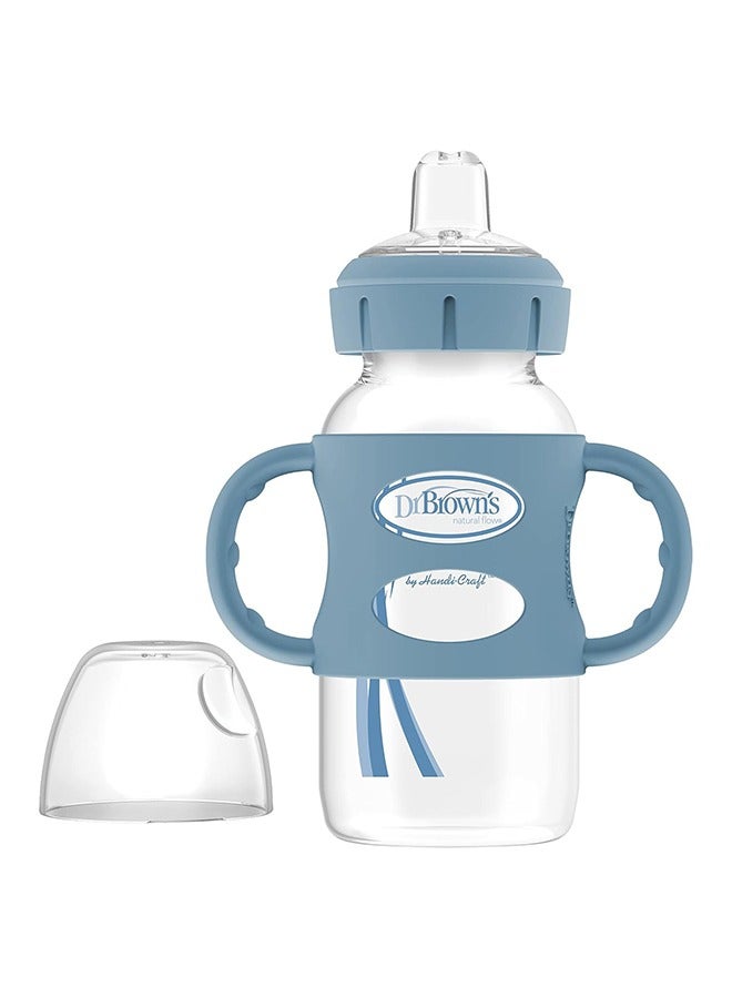 Dr. Brown’s Pack Of 2 Milestones Wide-Neck Sippy Bottle With Silicone Handles 9Oz, Light-Blue And Grey, 6M+ - Image 3