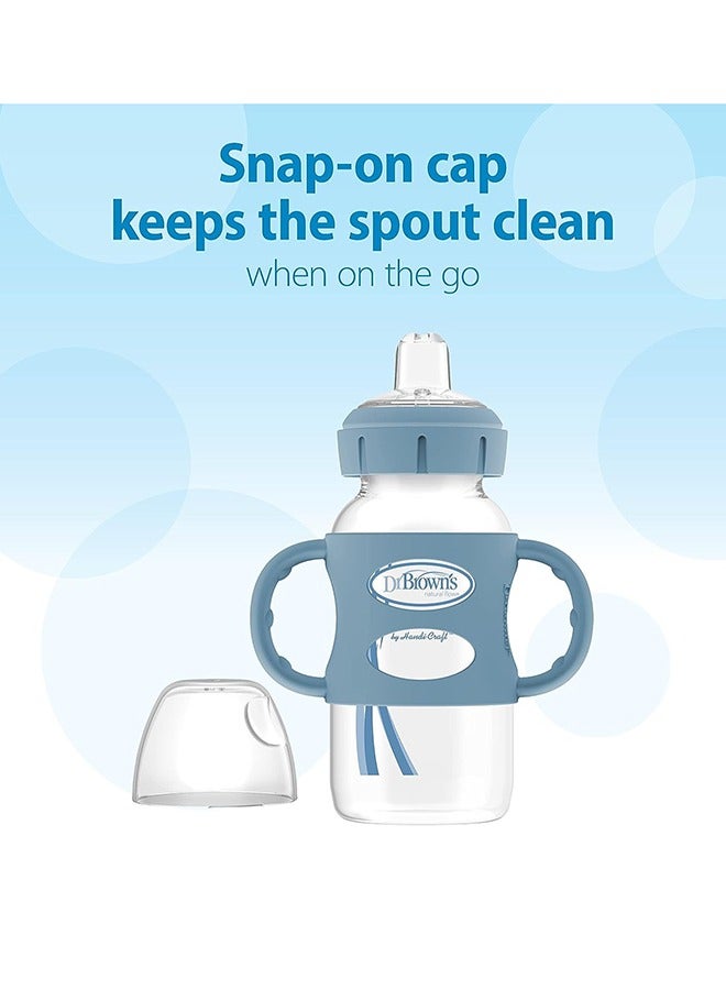 Dr. Brown’s Pack Of 2 Milestones Wide-Neck Sippy Bottle With Silicone Handles 9Oz, Light-Blue And Grey, 6M+ - Image 4