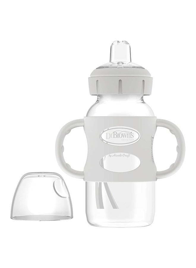 Dr. Brown’s Pack Of 2 Milestones Wide-Neck Sippy Bottle With Silicone Handles 9Oz, Light-Blue And Grey, 6M+ - Image 2