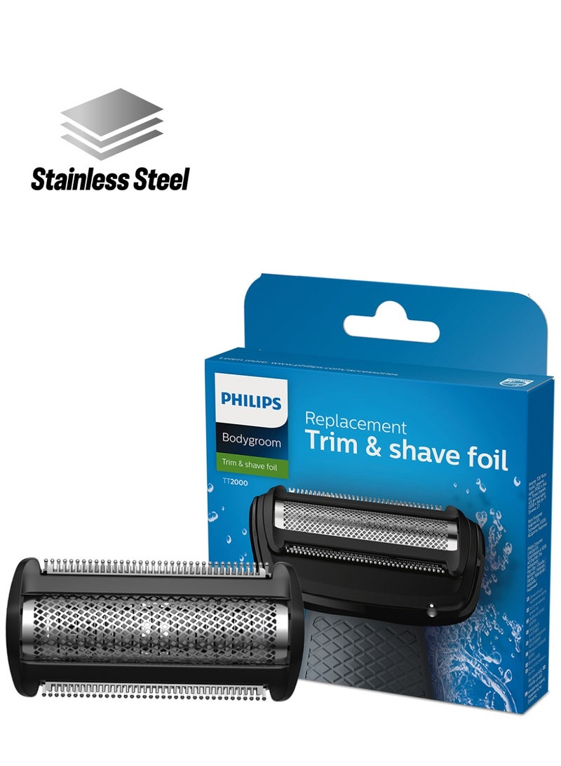 Philips - Bodygroom Replacement Foil TT2000/43,Fits Series 3000, 5000 & 7000,Hypoallergenic Foil, Waterproof,Replace Every 12 Months for Best Results Black/Silver - Image 1
