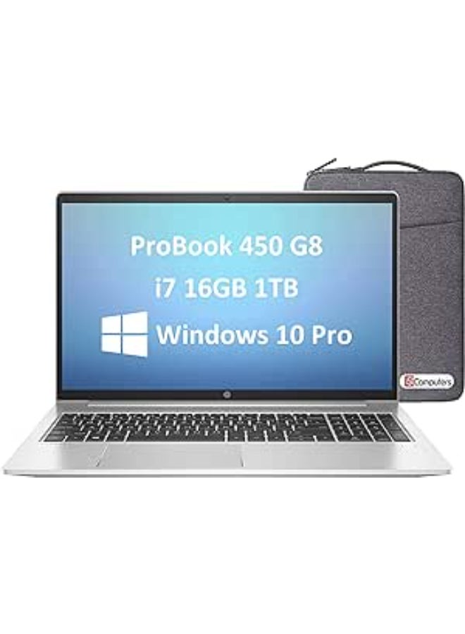 HP ProBook 450 G8 (Upgraded Version) Laptop With 15.6-Inch Display, Core i7-1165G7 Processor/16GB RAM/1TB SSD/Intel Iris XE Graphics/Windows 10 Pro + (Upgraded Version) Laptop Bag English/Arabic Silver  - Image 1