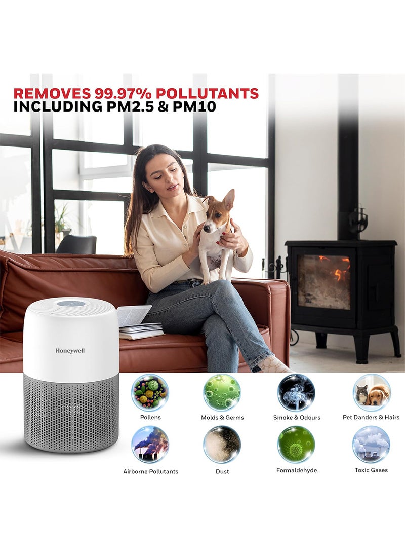 هوني ويل Air Purifier for Home & Office, 3-in-1 filter - Pre-Filter, H13 HEPA Filter, Activated Carbon Filter, Removes 99.99% Pollutants, Allergens, Pet Danger, Smoke, Dust & Pollens - Air touch V1 HC000026/AP/V1/UK White  - Image 3