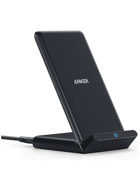 Wireless Charger, PowerWave Stand, Qi-Certified for iPhone 16/15/14/13/12 Series, SE, 11, 11 Pro, 11 Pro Max, XR, Xs Max, 10W Fast-Charging Galaxy S25/S24/S23/S22/S21/S20/S10/S9, Note 10 (No AC Adapter) Black