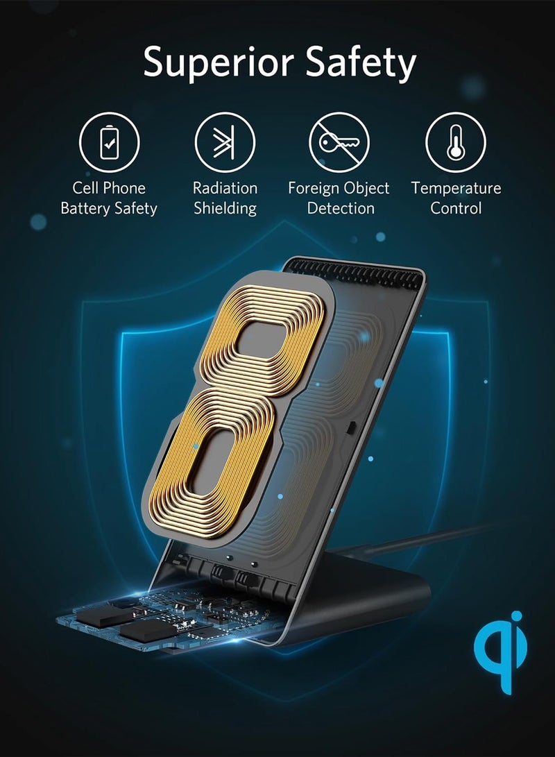 Anker - Wireless Charger, PowerWave Stand, Qi-Certified for iPhone 15/14/13/12 Series, SE, 11, 11 Pro, 11 Pro Max, XR, Xs Max, 10W Fast-Charging Galaxy S20 S10 S9 S8, Note 10 (No AC Adapter) Black - Image 1