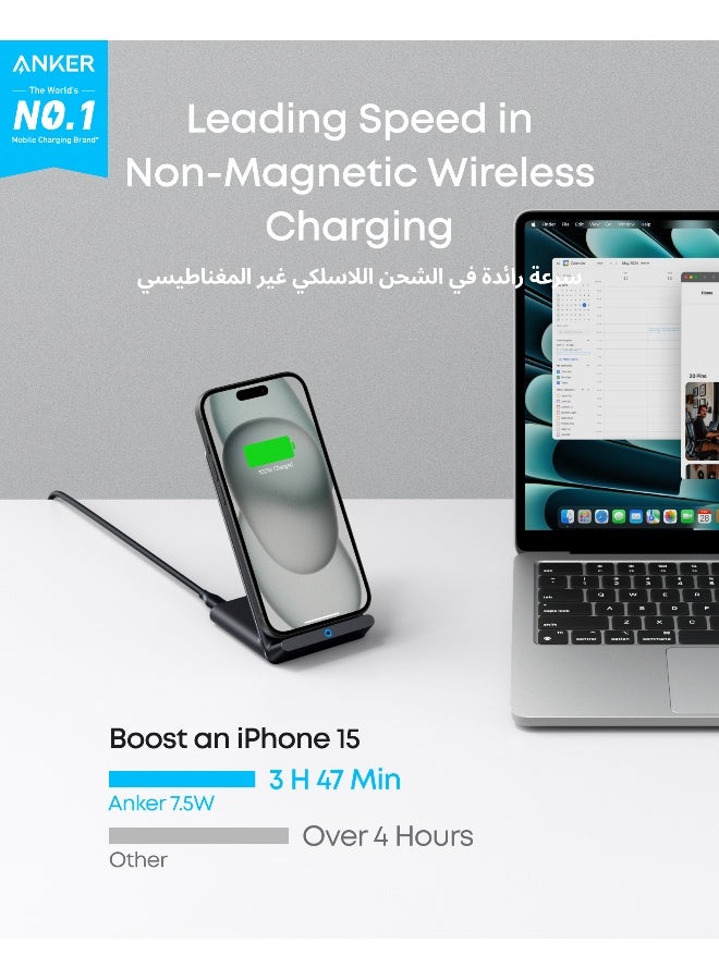 Anker Wireless Charger, PowerWave Stand, Qi-Certified for iPhone 16/15/14/13/12 Series, SE, 11, 11 Pro, 11 Pro Max, XR, Xs Max, 10W Fast-Charging Galaxy S25/S24/S23/S22/S21/S20/S10/S9, Note 10 (No AC Adapter) Black  - Image 2