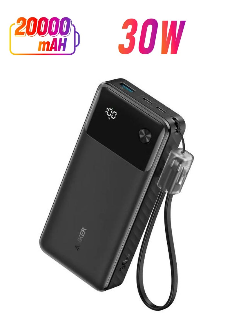 Anker - 20000 mAh A1384H11 Powercore Power bank 20000mAh 30W Portable Charger with USB C Cable Lanyard-black Black - Image 1