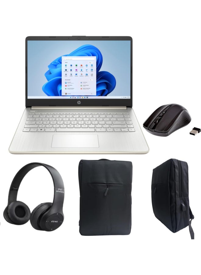 HP (Upgraded Version) 2023 Newest 14 Laptop With 14-inch Display, Core i5-1235u Processor/16GB RAM/1TB SSD/Intel Iris XE Graphics/Windows 10 With Laptop Bag + W/L Mouse + BT Headphone English/Arabic Gold English/Arabic Gold - Image 1