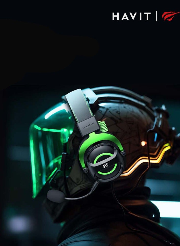 havit - HAVIT GAMING HEADPHONES BLACK-GREEN H2002E with Noise Cancellation, Adjustable Headband, Gaming - Surround Headset - Image 1