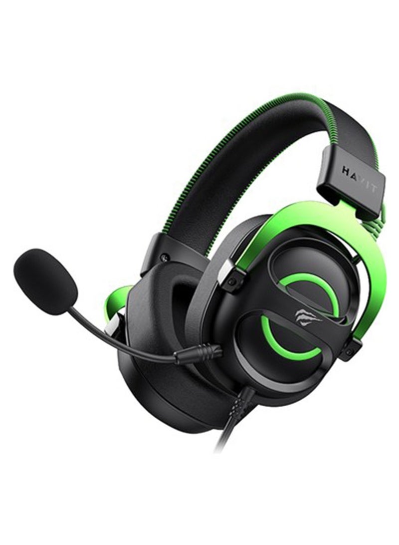 havit - HAVIT GAMING HEADPHONES BLACK-GREEN H2002E with Noise Cancellation, Adjustable Headband, Gaming - Surround Headset - Image 1