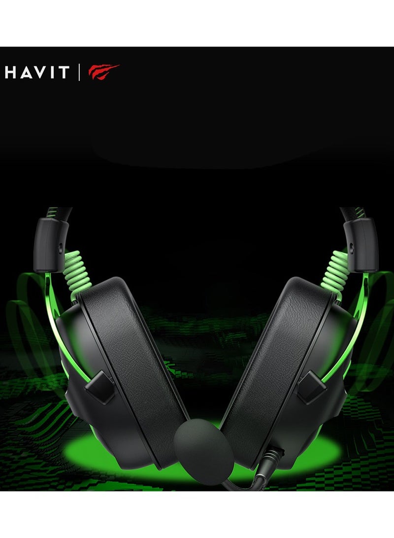 havit - HAVIT GAMING HEADPHONES BLACK-GREEN H2002E with Noise Cancellation, Adjustable Headband, Gaming - Surround Headset - Image 1