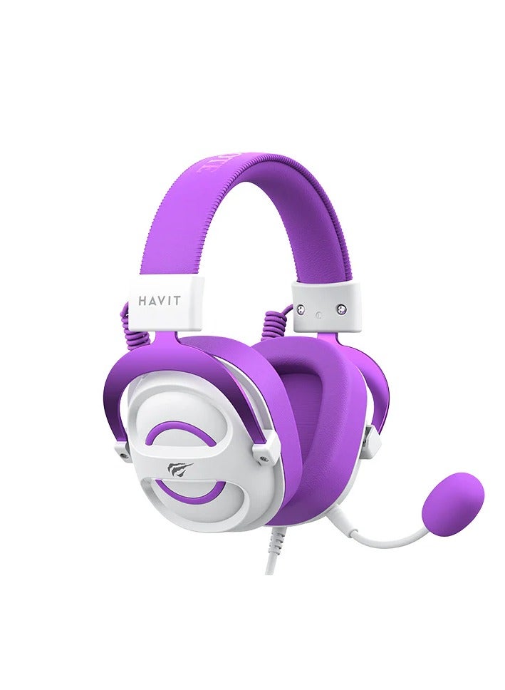 هافيت سماعات رأس HAVIT GAMING باللونين الأبيض والأرجواني H2002E مع خاصية إلغاء الضوضاء وعصابة رأس قابلة للتعديل وسماعات رأس محيطية للألعاب - Image 4