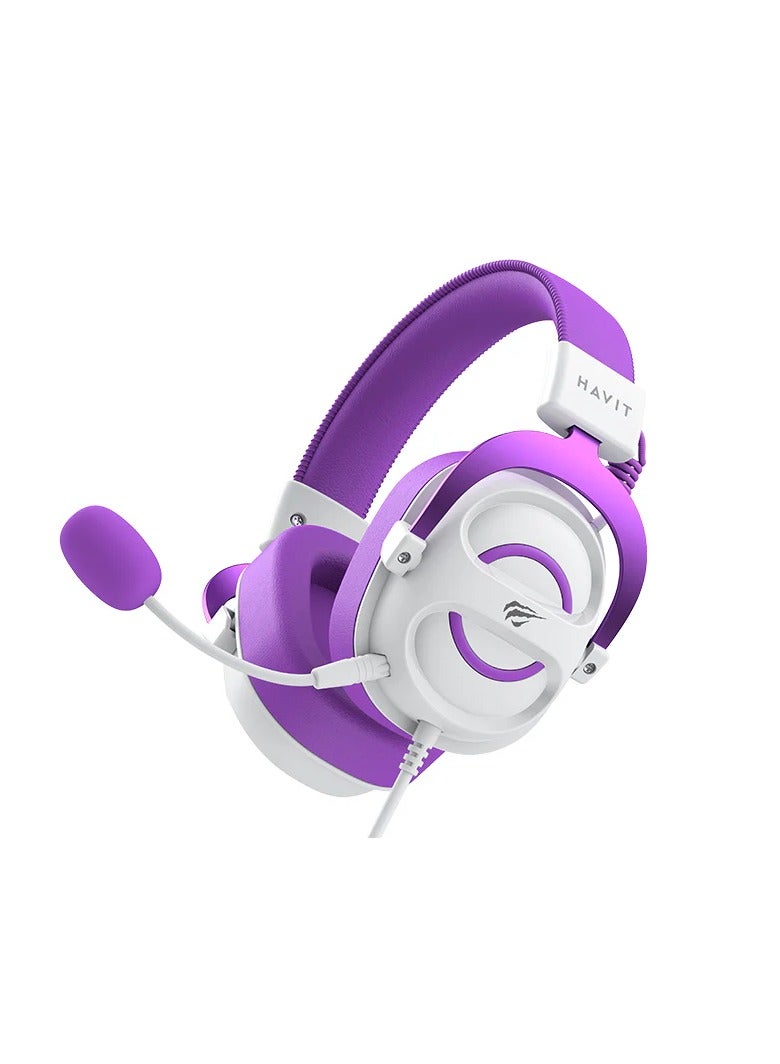 هافيت سماعات رأس HAVIT GAMING باللونين الأبيض والأرجواني H2002E مع خاصية إلغاء الضوضاء وعصابة رأس قابلة للتعديل وسماعات رأس محيطية للألعاب - Image 5