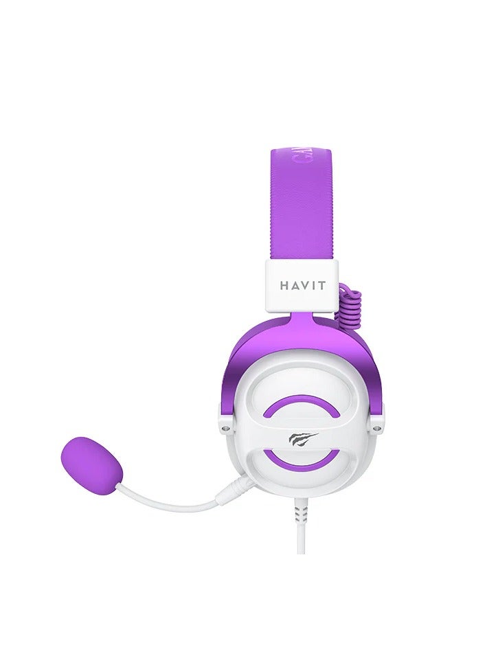 هافيت سماعات رأس HAVIT GAMING باللونين الأبيض والأرجواني H2002E مع خاصية إلغاء الضوضاء وعصابة رأس قابلة للتعديل وسماعات رأس محيطية للألعاب - Image 3