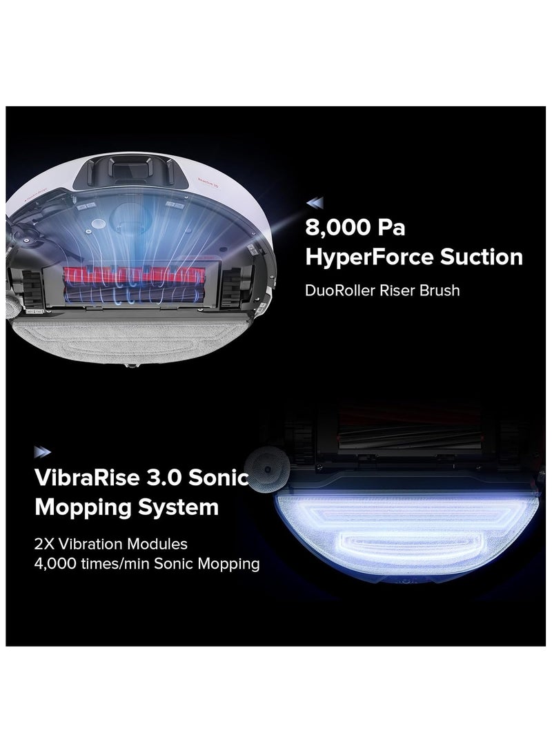 S8 Max Ultra Robot Vacuum and Sonic Mop,8000 Pa Suction,Corner to Edge Deep Cleaning,Hot Air Self-Drying, Auto Empty and Refill,Detergent Dispenser,Obstacle Avoidance 2.7 L 69 W S83USC+EWFD13HRR White