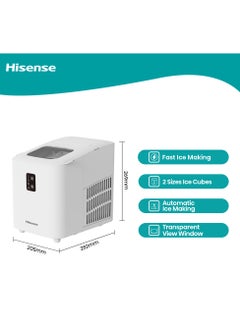 Hisense Ice Maker, Automatic Ice Making, Portable And Compact, Fast Ice Making, 2 Sizesice Cubes, Transparent View Window, Self-Cleaning 0.01 W ICM1263 White  - Image 1