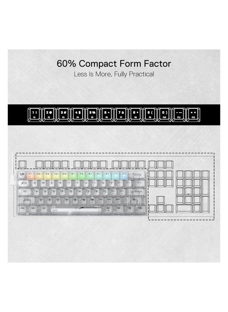 REDRAGON - K617 SE 60% Wired RGB Gaming Keyboard, 61 Keys Compact Full-Transparent Mechanical Keyboard w/Translucent Board, Custom Linear Switch, Pro Driver/Software Supported - Image 1