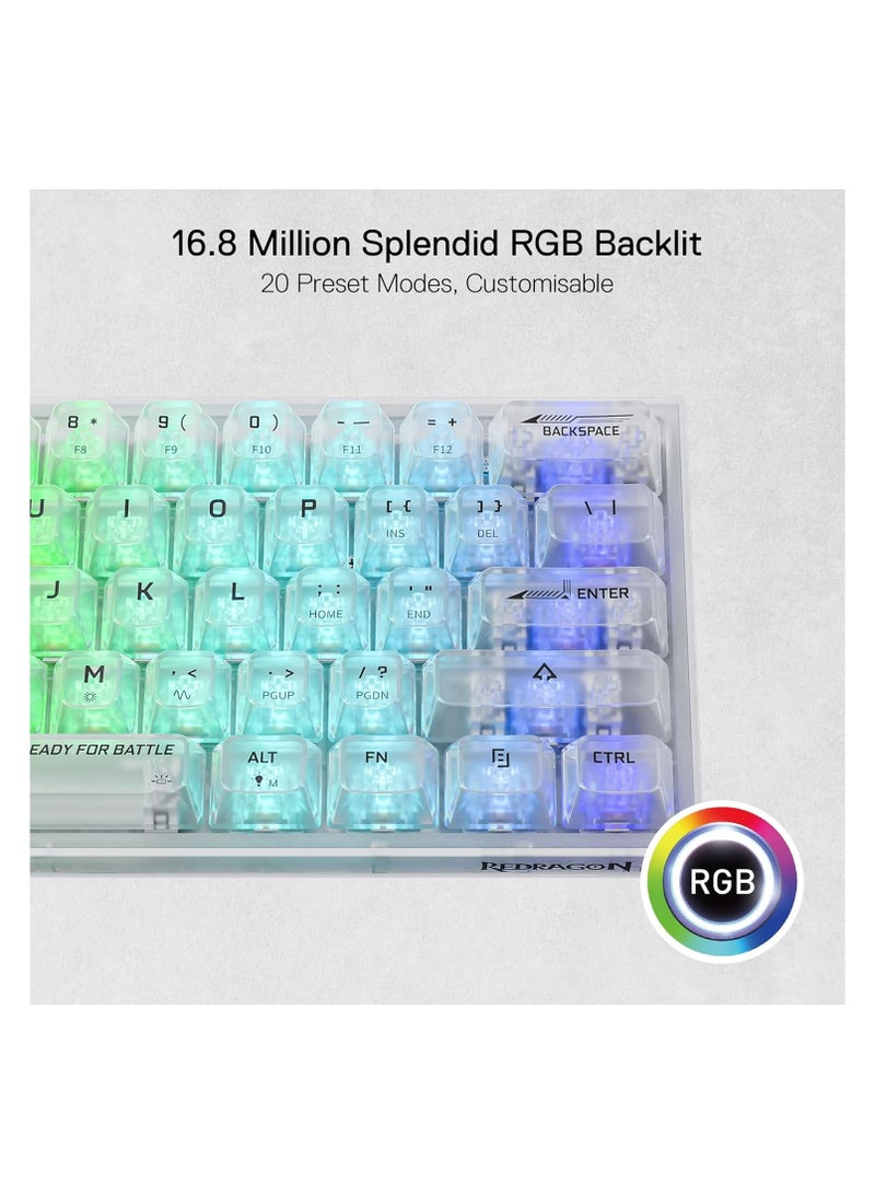 REDRAGON - K617 SE 60% Wired RGB Gaming Keyboard, 61 Keys Compact Full-Transparent Mechanical Keyboard w/Translucent Board, Custom Linear Switch, Pro Driver/Software Supported - Image 1