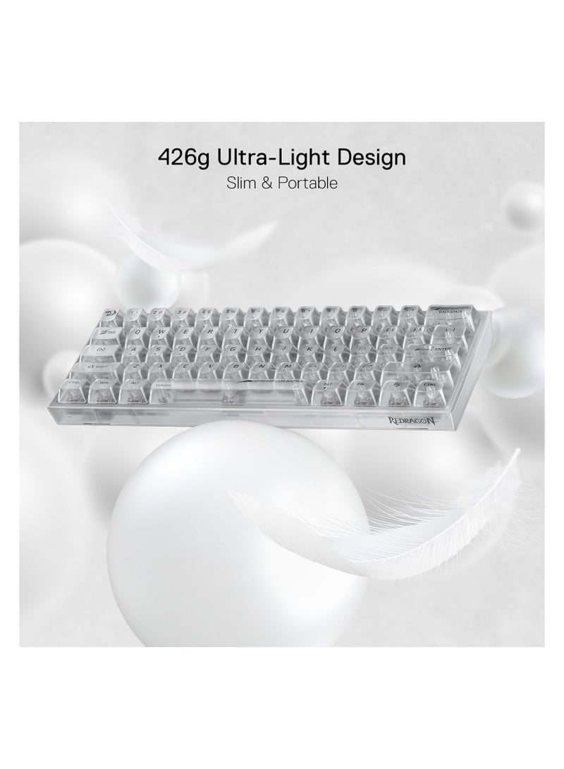 REDRAGON - K617 SE 60% Wired RGB Gaming Keyboard, 61 Keys Compact Full-Transparent Mechanical Keyboard w/Translucent Board, Custom Linear Switch, Pro Driver/Software Supported - Image 1