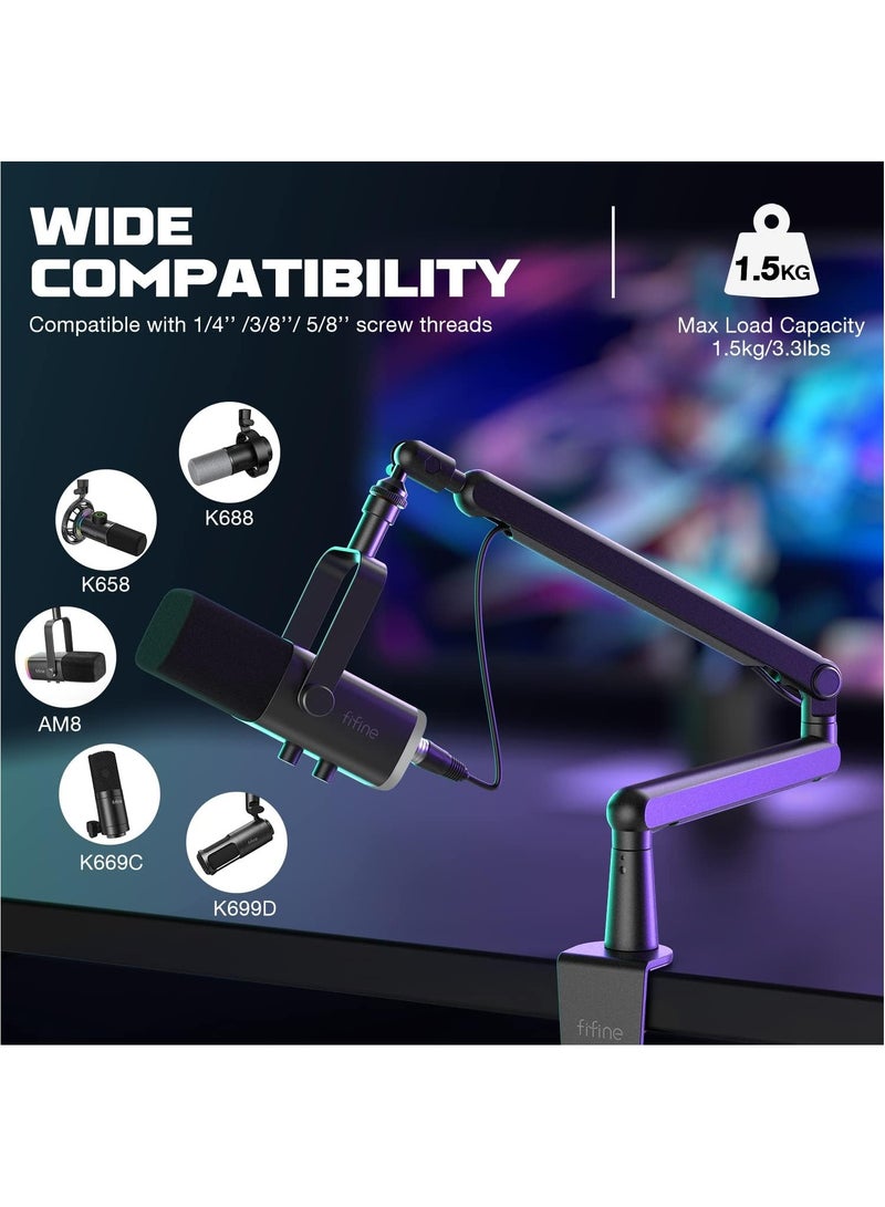 FIFINE BM88 Low Profile Microphone Boom Arm Stand with Desk Mount Clamp, Screw Adapter, Cable Management, for Podcast Streaming Gaming Studio BM88 Multicolour  - Image 4