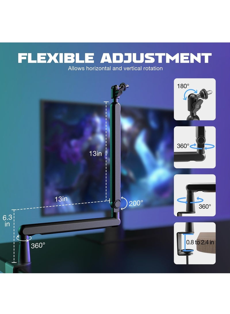 FIFINE BM88 Low Profile Microphone Boom Arm Stand with Desk Mount Clamp, Screw Adapter, Cable Management, for Podcast Streaming Gaming Studio BM88 Multicolour  - Image 2