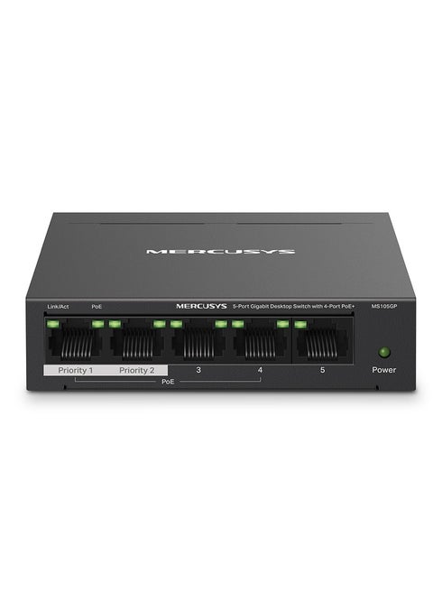 MS105GP 5-Port Gigabit Desktop Switch with 4-Port PoE+ Black