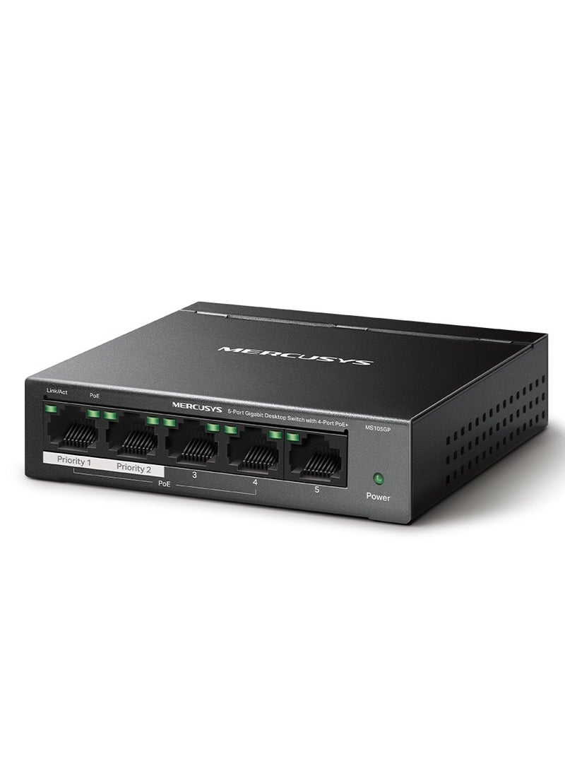 MERCUSYS MS105GP 5-Port Gigabit Desktop Switch with 4-Port PoE+ Black  - Image 2