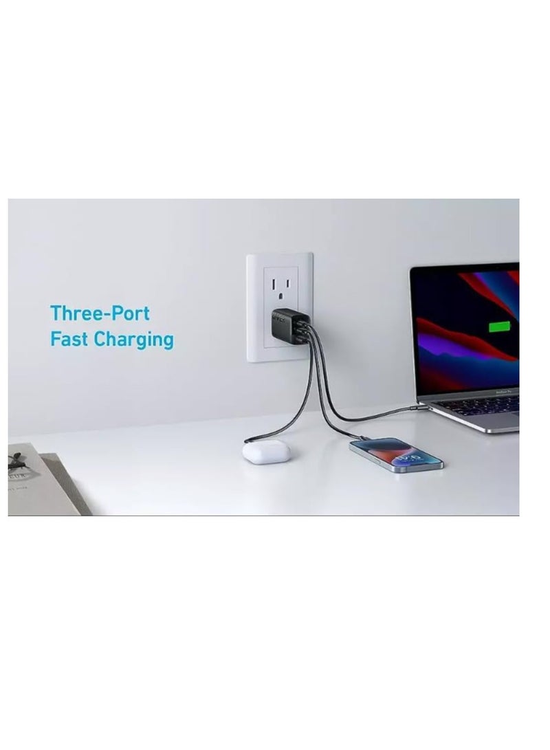 Anker Anker 67W USB C Charger, 3 Port PIQ 3.0 Compact and Foldable Fast Charger for MacBook Pro, iPad, Galaxy, Pixel, iPhone and More Black  - Image 5