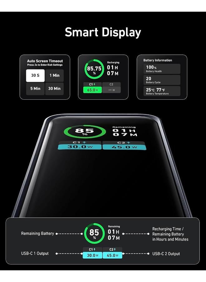 Anker - 12000 mAh Prime Power Bank, 12,000mAh 2-Port Portable Charger with 130W Output, Smart Digital Display, Compatible with iPhone 14/13 Series, Samsung, MacBook, Dell, and More Black - Image 1