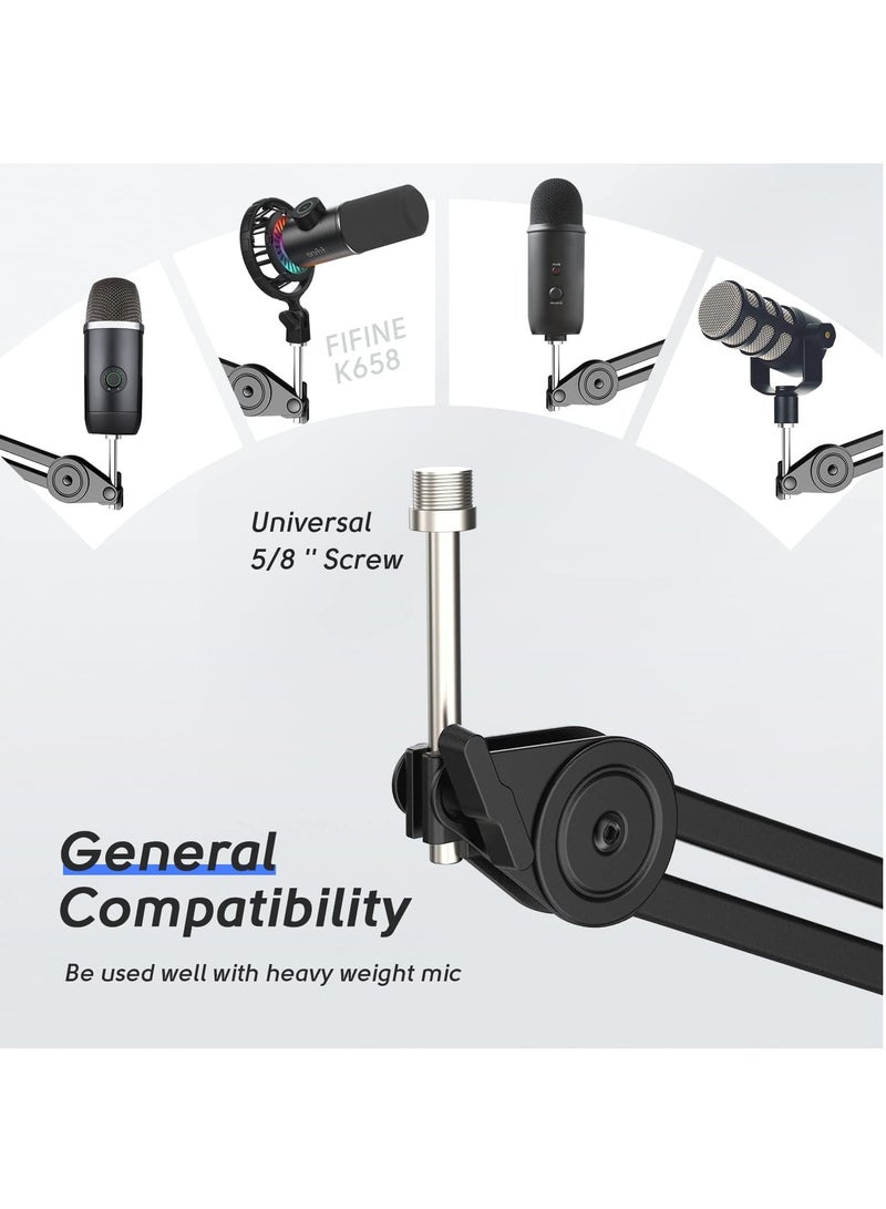 فيفين BM63 Microphone Boom Arm Stand Heavy Duty, Suspension Scissor Adjustable Mic Stand with Desk Mount, 5/8" Screw, Cable Ties, for Recording Gaming Streaming Podcasting BM63 Black  - Image 4