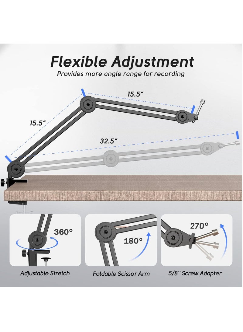 فيفين BM63 Microphone Boom Arm Stand Heavy Duty, Suspension Scissor Adjustable Mic Stand with Desk Mount, 5/8" Screw, Cable Ties, for Recording Gaming Streaming Podcasting BM63 Black  - Image 5