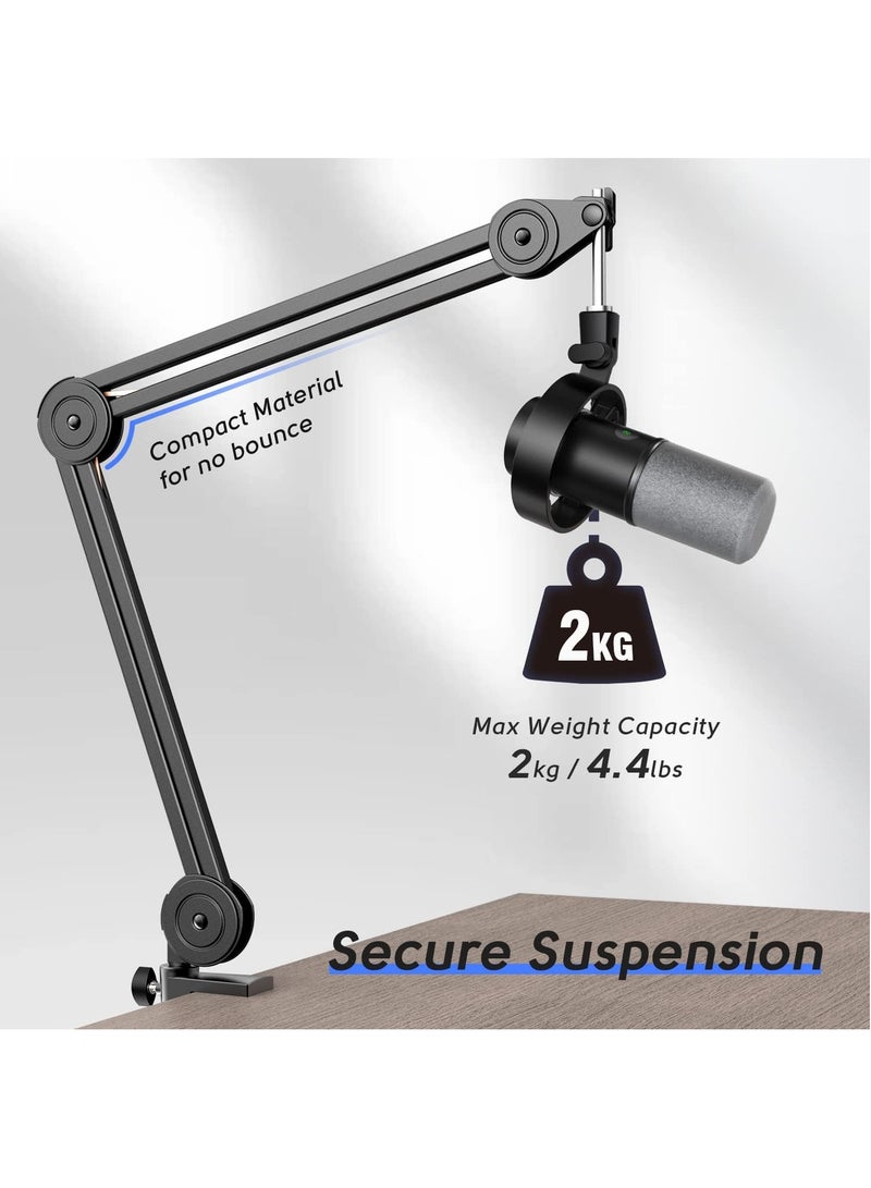 فيفين BM63 Microphone Boom Arm Stand Heavy Duty, Suspension Scissor Adjustable Mic Stand with Desk Mount, 5/8" Screw, Cable Ties, for Recording Gaming Streaming Podcasting BM63 Black  - Image 2