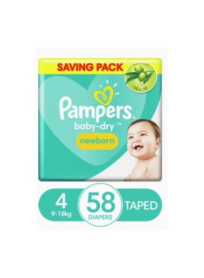 Pampers - 58-Piece Baby Dry Diapers, Size 4, Maxi, 9-18 kg - Image 1