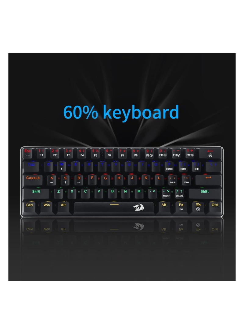 REDRAGON K613 JAX 60% Gaming Mechanical Keyboard - Blue Switches - Rainbow LED Lighting - Black - Image 2